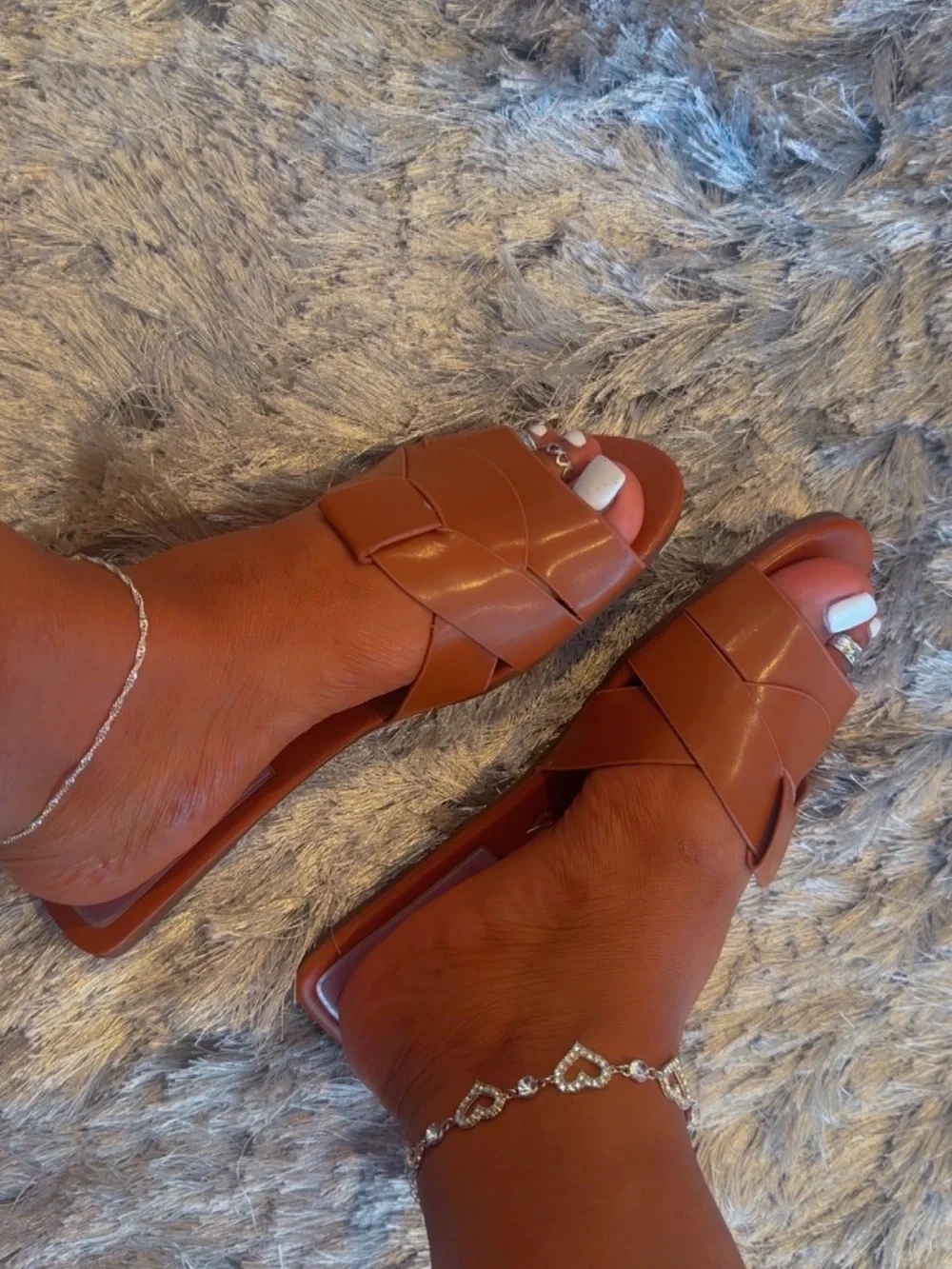 Zara Brown Woven Leather Slide Mules